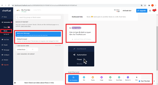 Lựa chọn Block và thiết lập nội dung